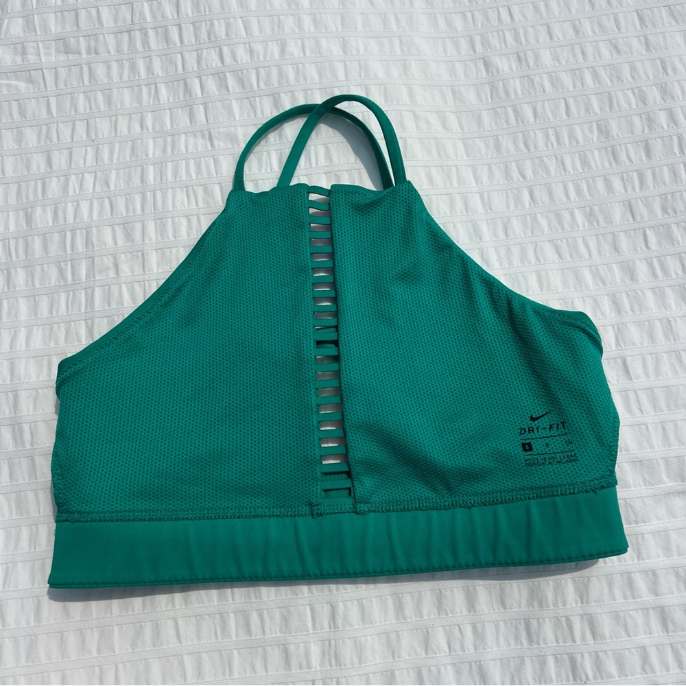 Nike Indy Rainbow Ladder Light-Support Padded High-Neck Sports Bra in Green, S - Picture 7 of 10